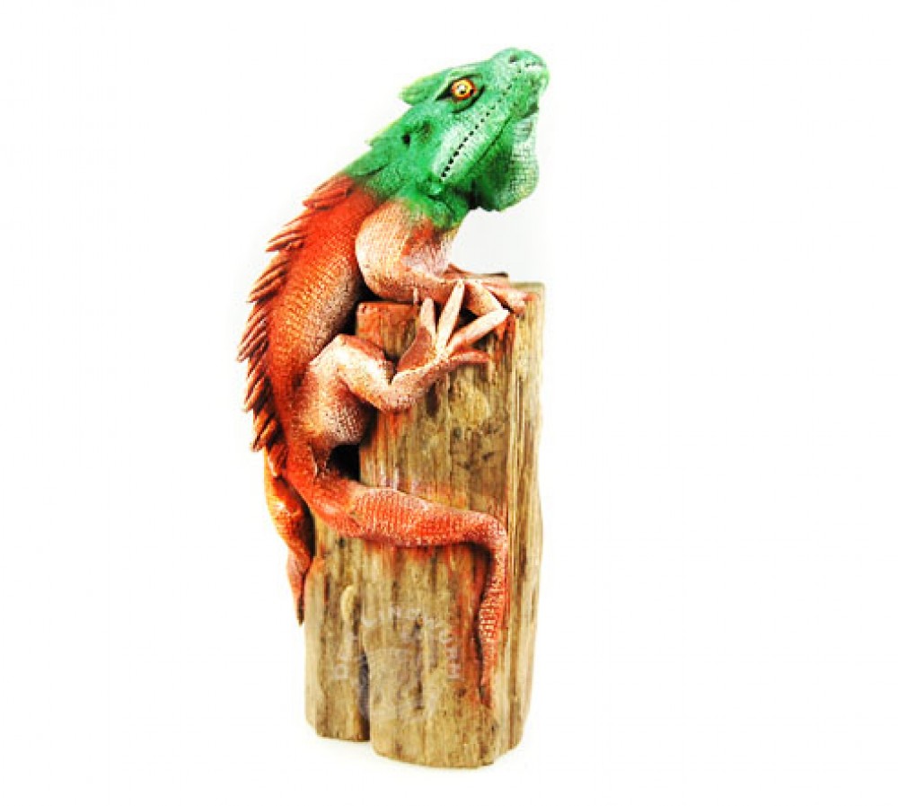 Leguan auf Holz - ca. 15 cm, stehend