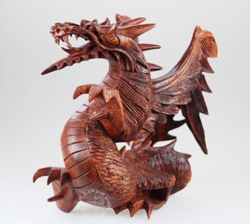 Chinesischer Drachen, mit Flügeln, ca. 15 cm - braun